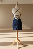 NOVALEE MINI NAVY HOT STONE LACE UP DRESS