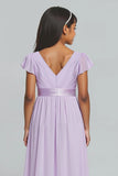 Lilac A Line V Neck Pleated Junior Bridesmaid Dress