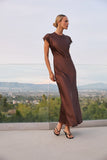 Hannah Satin Maxi Dress in Brown