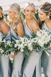 Ankle Length Slit Mermaid Bridesmaid Dresses with One Shoulder