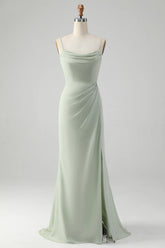 Matcha Sheath Spaghetti Straps Floor Length Chiffon Bridesmaid Dress