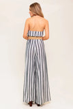 GREER STRAPLESS JUMPSUIT WHITE CHARCOAL STRIPE