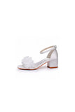 White Floral Satin Open Toe Low Chunky Heels