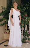 VENUS GOWN OFF WHITE ONE SHOULDER CHIFFON DRESS
