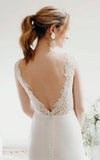 Lace Sleeveless Elegant Mermaid Plunging V neck Bridal Gown With Deep V back And Buttons