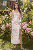 White Floral Sheath Wedding Guest Dress with Slit
