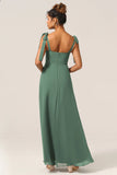 Eucalyptus A Line Spaghetti Straps Floor Length Bridesmaid Dress with Slit