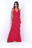 Remi Red Maxi Dress Halter Neck Open Back Ruffle Detail