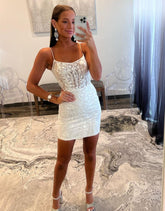 Gorgeous Spaghetti Straps Lace Up Tight Glitter Homecoming Dress