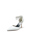 Satin Ankle Strap Pearl Beaded Satin Wedding Shoes