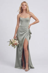 Strapless Corset Mermaid Dusty Sage Bridesmaid Dress with Slit