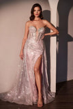 HOLLIS GOWN STRAPLESS GLITTER GOWN OVERSKIRT