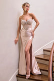 Sylvie Gown Beaded Corset Crystal Satin Dress