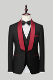 Mens Black Silm Fit 3 Piece Shawl Lapel One Button Wedding Guest Suits