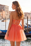Orange Embroidered A Line Strapless Short Homecoming Dress