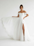 Elegant White Off the Shoulder Long Wedding Dress with Slit