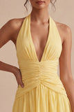 Halter A Line Daffodil Ruched Short Graduation Dress