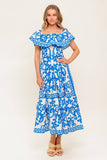 SERENADE MIDI DRESS PRINTED OFF SHOULDER COTTON DRESS