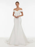 Chic Satin Off the Shoulder Sleeveless Sweep Train Bridal Dress