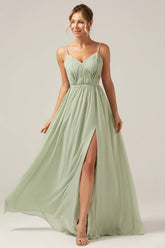 Dusty Sage A Line Spaghetti Straps Pleated Maternity Bridesmaid Dress