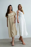 Kammie Smocked Midi Dress in Cream