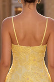 Yellow Floral Beaded A Line Short Homecoming Dress