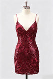 Sequin Bodycon Spaghetti Straps Dark Green Homecoming Dress
