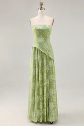 Sage Green A Line Strapless Long Wedding Guest Dress