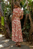 Lia Floral Midi Dress in Rust