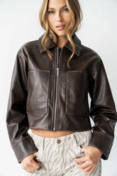 Jaymie Vegan Leather Jacket in Brown