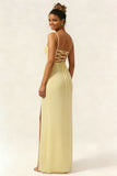 Daffodil Sheath Corset Chiffon Long Bridesmaid Dress with Slit