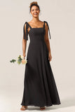 A Line Spaghetti Straps Floor Length Chiffon Bridesmaid Dress with Slit