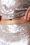 Presley Sequin Midi Skirt in Tan