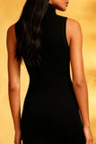 Sheath High Neck Sheath Black Midi Dress