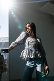 Jerzey Floral Peplum Blouse in Ecru