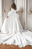 A Line Off the Shoulder White Wedding Dress with Slit