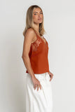 Lana Embroidered Tank Top in Rust