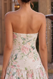 Sequin White Pink Flower Strapless A Line Homecoming Dress with Scarf