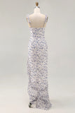 Blue Flower Sheath Chiffon Bridesmaid Dress with Ruffled Slit