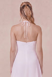 Halter A Line Pleated White Mini Graduation Dress