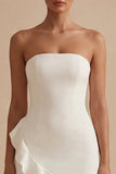 Strapless Bodycon Ruffled White Dress