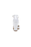 Pointed Toe White Chunky Heels with Flower