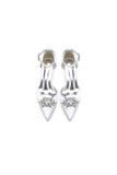 White Pointed Toe with Rhinestone Flower