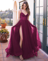 Yasmin Gown Mulberry Tulle A line Dress With Pleated Bodice