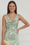 Sage Green Floral Mermaid Satin Long Bridesmaid Dress