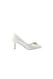 Wedding Shoes Close Toe Stiletto Heel Satin With Rhinestone Ruffles