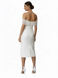 Sheath Off The Shoulder Sleeveless Tea Length Wedding Dresses