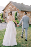 Simple A Line Square Neck Satin Wedding Dress