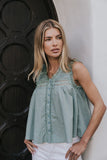 Megan Button Up Tank in Teal