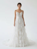 Boho White A Line Lace Appliques Wedding Dress